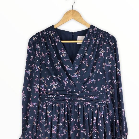 Gal Meets Glam Nanette Blue Floral Fit & Flare Long Sleeve Dress NWT size 4P - Picture 4 of 13